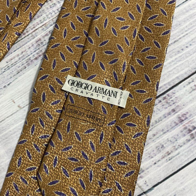 Lot of 3 VTG Giorgio Armani Blue and Bronze Geometric Patterned Silk Ties 58 in.