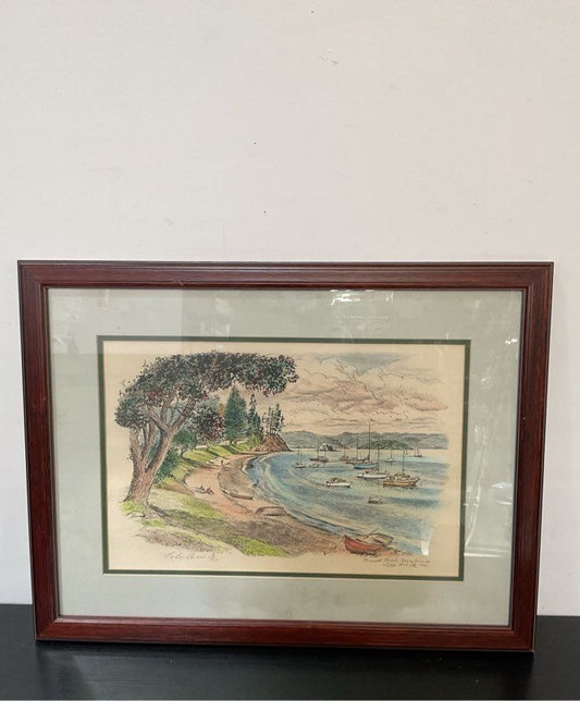 Vintage Peter Arnold Russell Beach Bay of Islands 1980 Signed Print