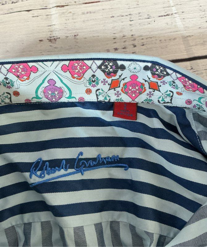 Boy's Robert Graham Blue Striped Button Down Shirt Size S/8