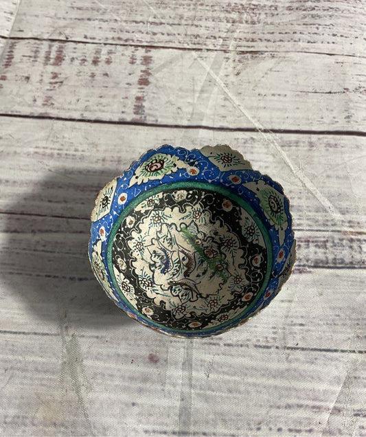 Vintage Metal Multicolor Hand Painted Enamel Small Trinket Bowl 1.5"