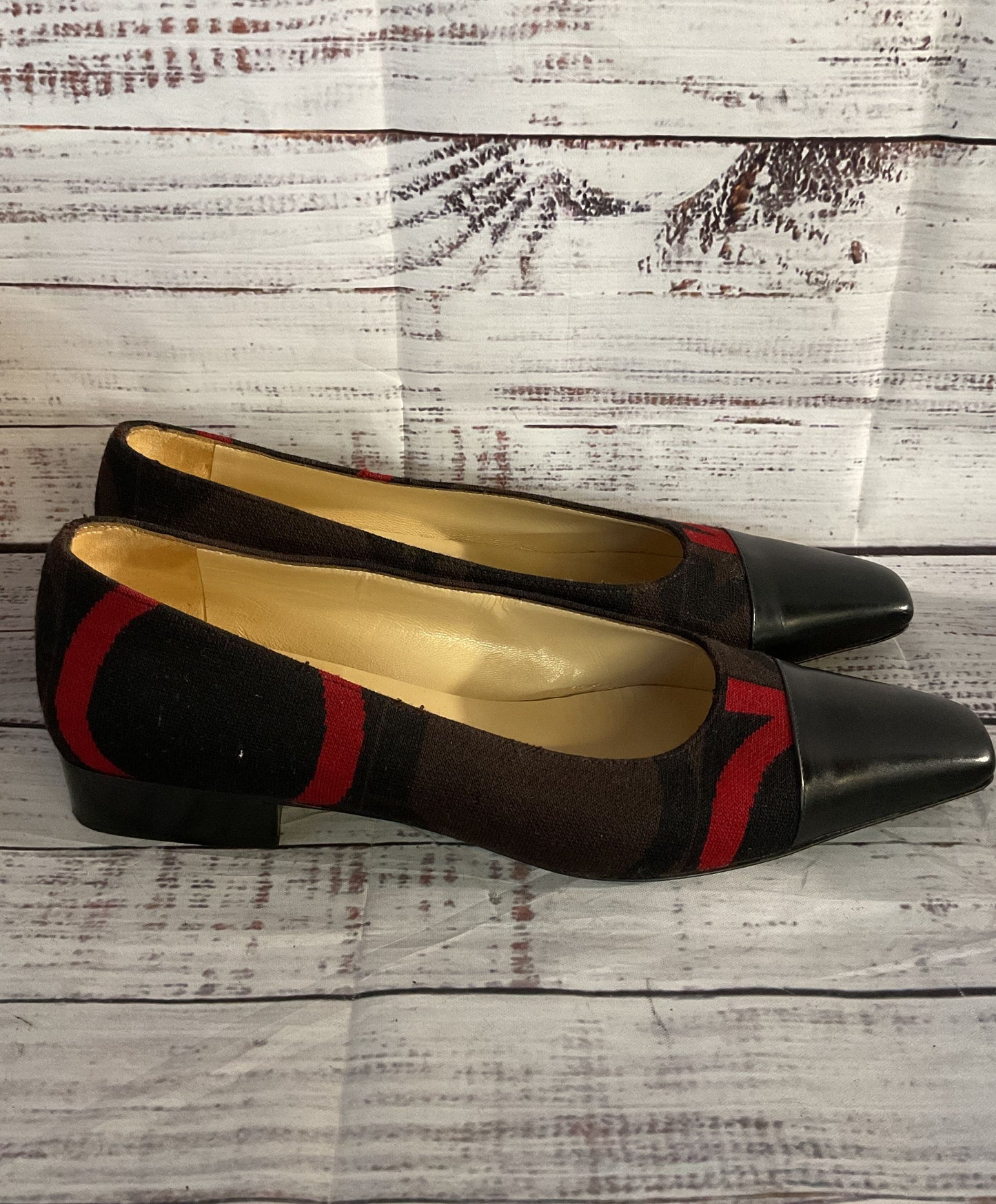 Salvatore Ferragamo Square Toe Logo Pattern Pump Heels Multicolor 8