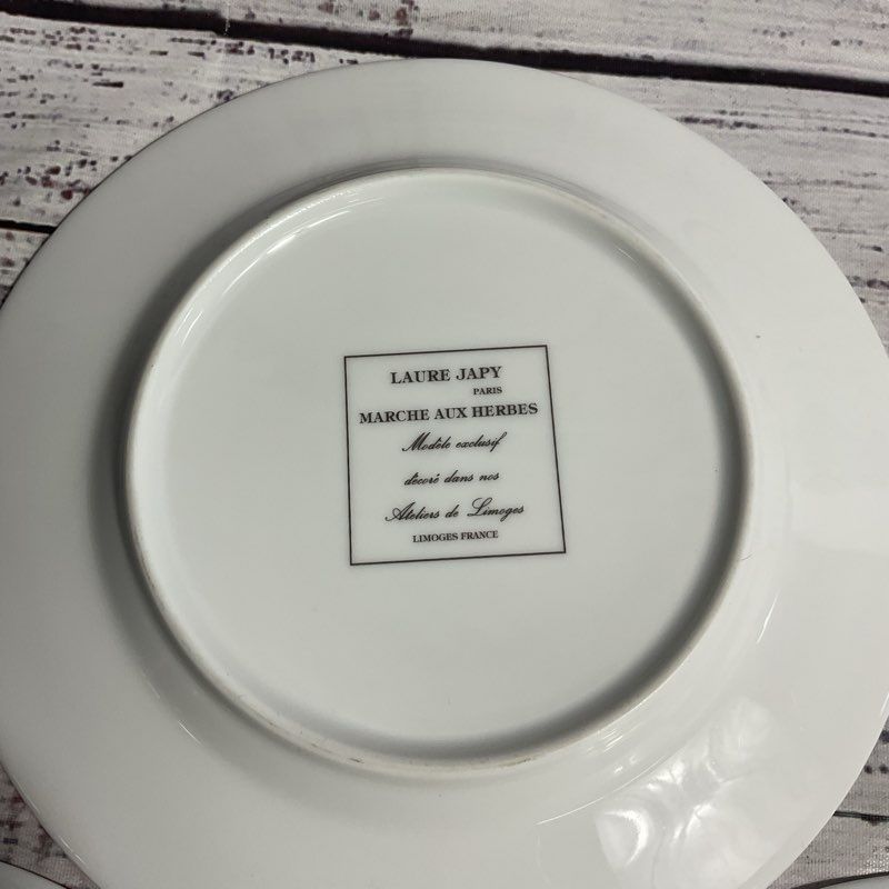 Limoges Laure Japy March Aux Herbes 7" Dessert Plates 9 pc French Porcelain Set