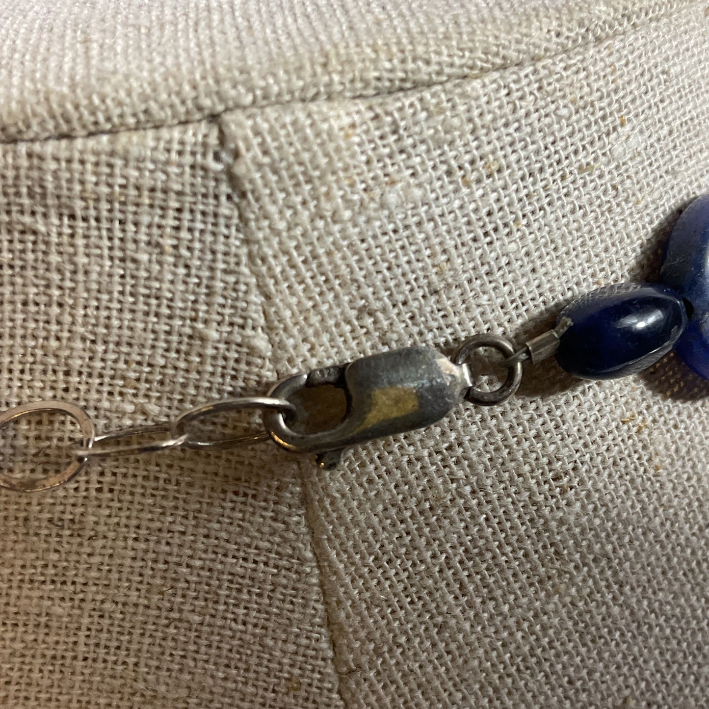 Sterling Silver Disc and Tubular Lapis Beaded 27" Necklace