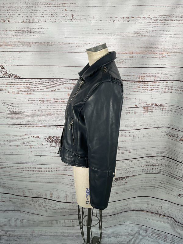 Women's Blank NYC Metallic Blue Biker Jacket Polyester - Size L