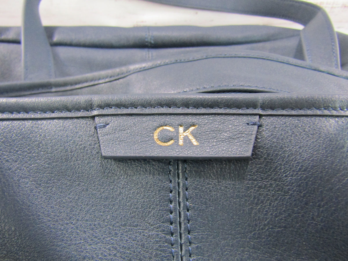 Leatherology Downtown Women's Navy Blue Leather Tote Shoulder Bag Monogrammed CK
