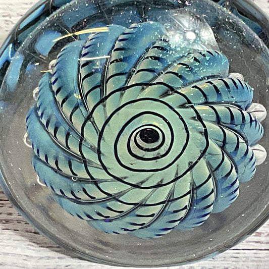 VTG. 1991 ROBERT EICKHOLT Disk Dichroic Iridescent Paperweight- 4.25"