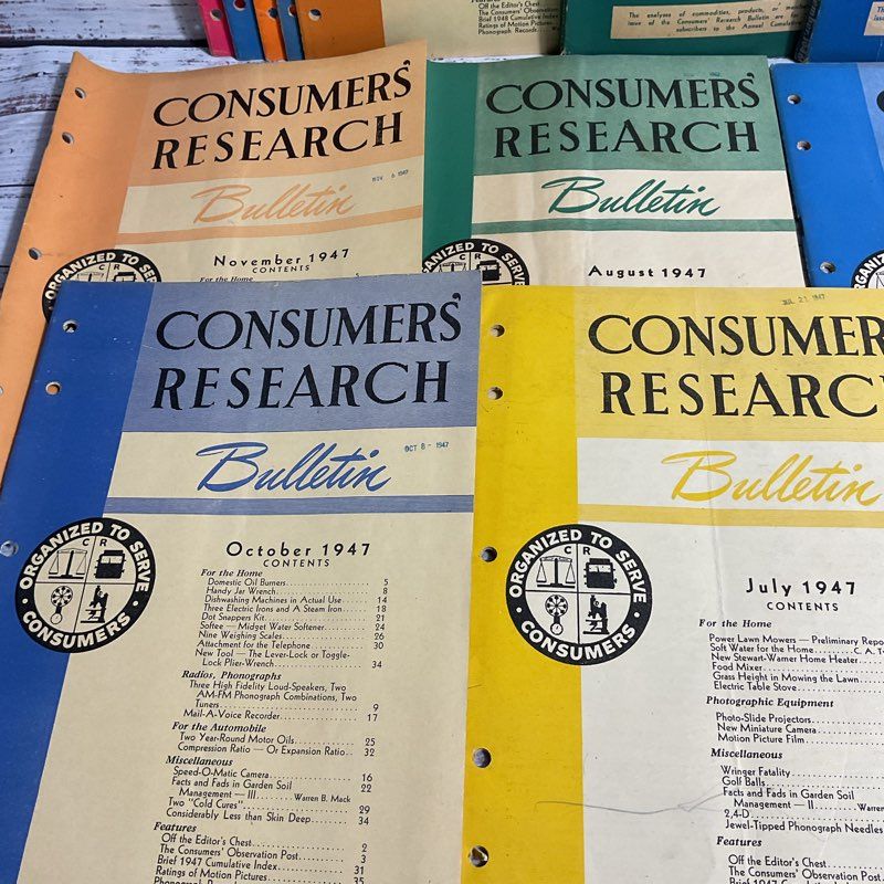 Vintage Lot Of 16 Consumers' Research Bulletin Magazines 1946-1948 (Incomplete)