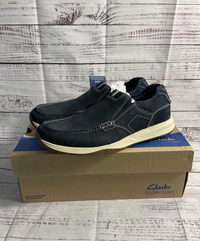 NEW CLARKS Sailview Step Slip-On Shoe Men's Size US 12 M Navy Nubuck