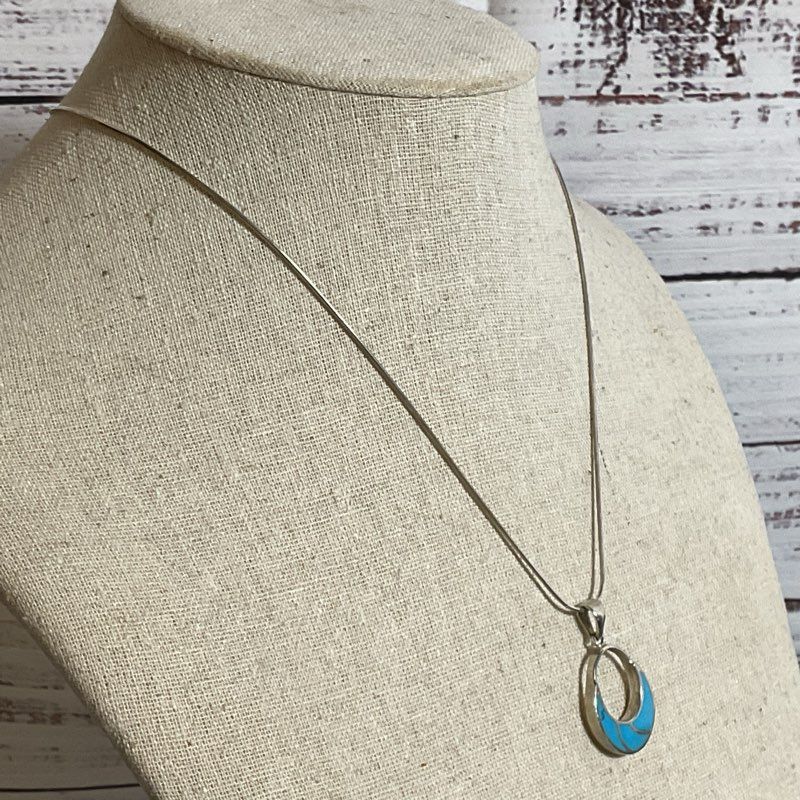 Sterling Silver Turquoise Pendant 18" Chain Necklace- 8.19g