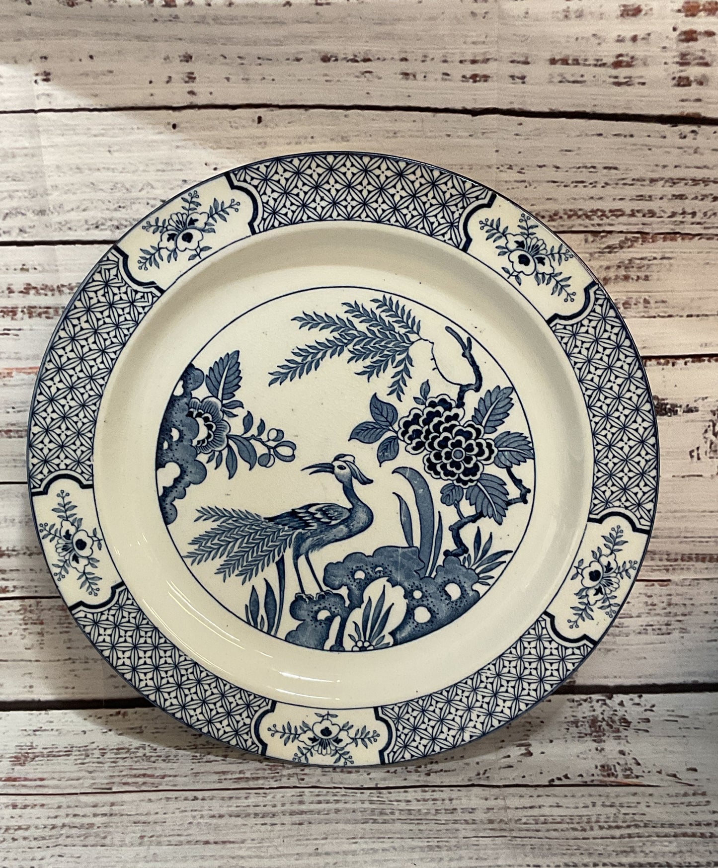 Wood & Sons Yuan Bird Floral Lot of 2 Plates Blue White