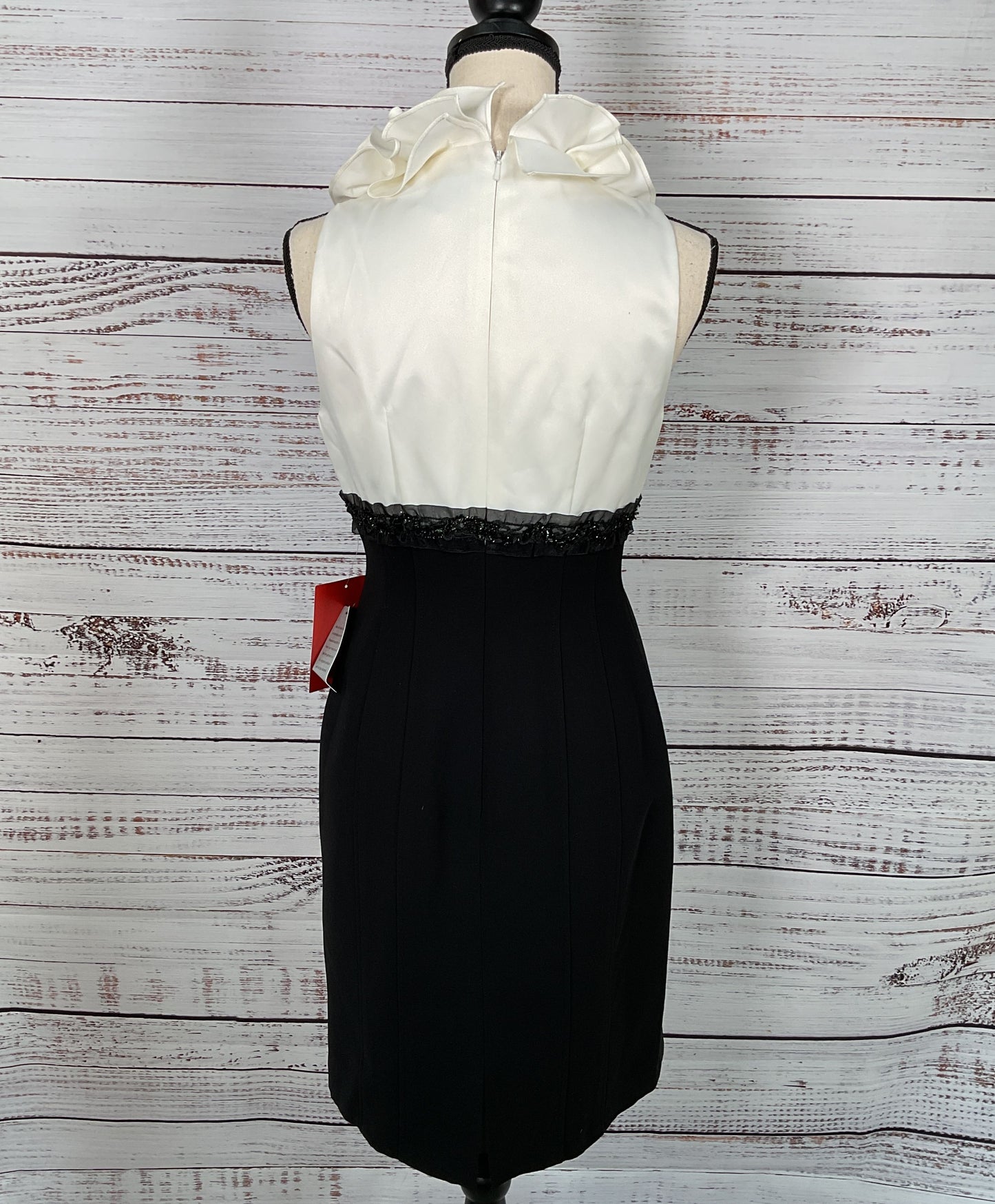 JS Collection Ruffle Collar Sheath Cocktail Dress White Black 4P