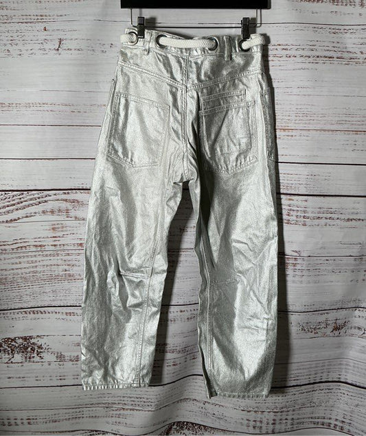 Women's We the Free Moxie Metallic Silver Low-Slung Barrel Silver Jeans Size 24