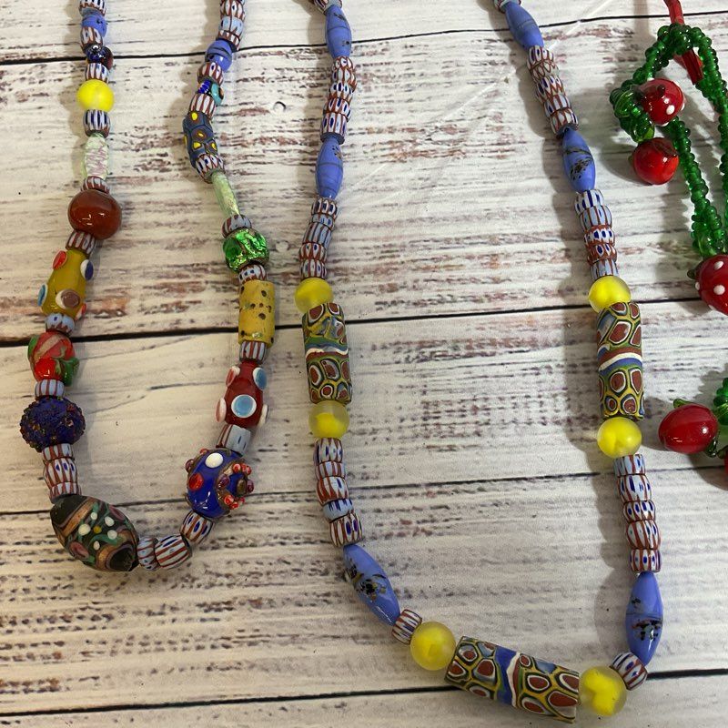Set of 7 VTG. Multi Gemstone, Millefiori and Glass Beaded Necklaces