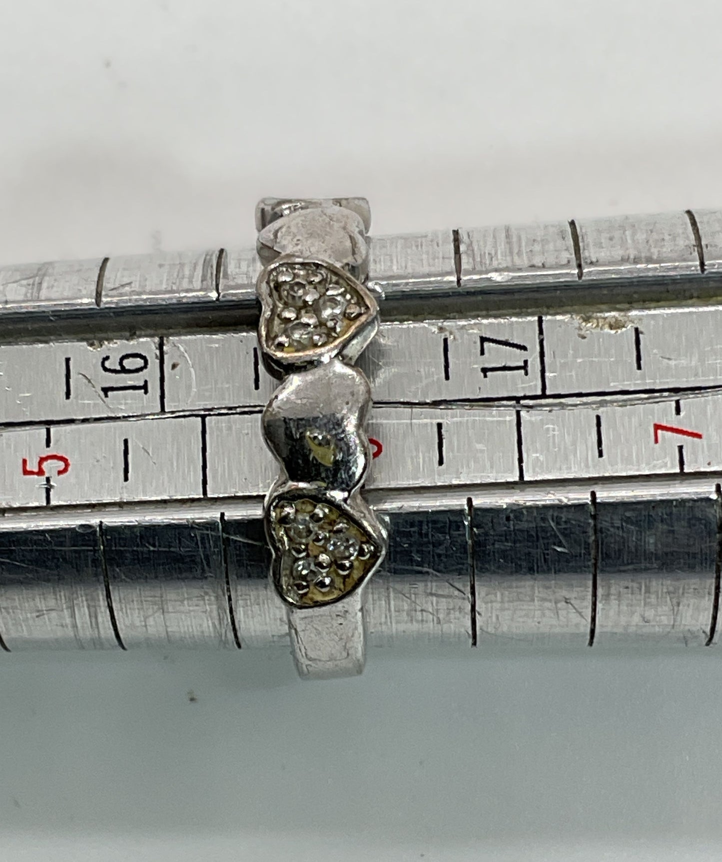 ATI Sterling Silver & Rhinestone Heart SZ 6 Ring- 2.12g