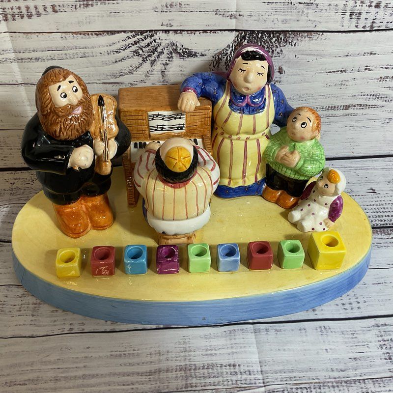 LOTUS Rabi & Family Singing Playing Music Porcelain Menorah- 14" x 7.5" x 7.5"