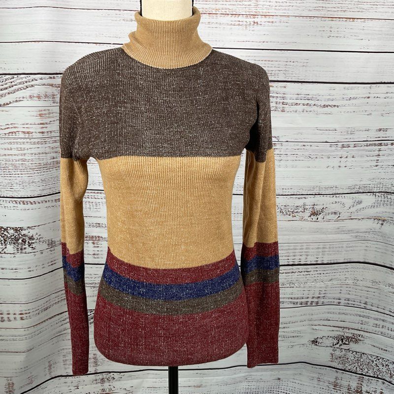 VTG. GALAXY KNITS BY FAD Women's Colorblock Turtleneck Sweater- SZ M