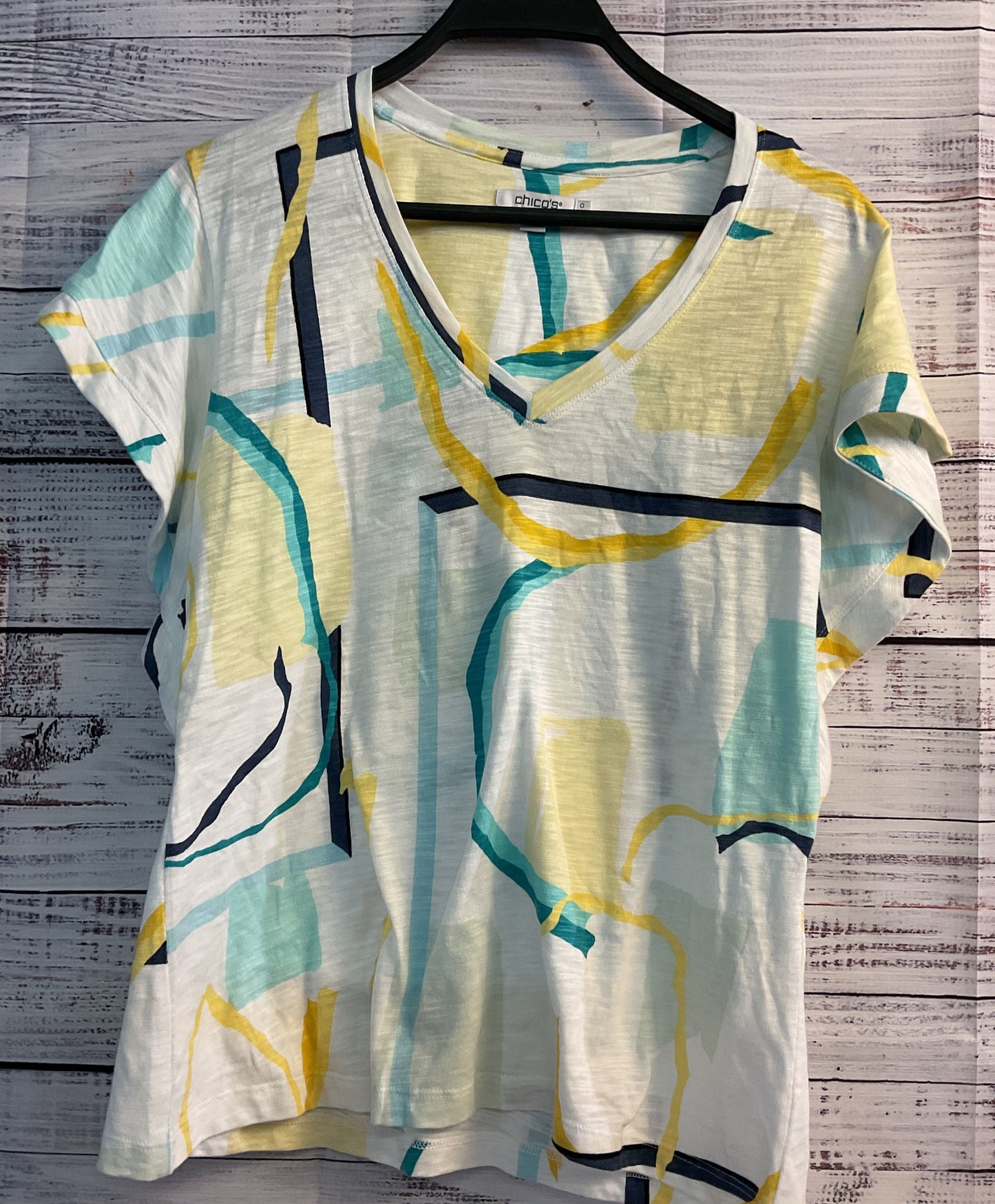 NWT Women's' Chicos White Print Flutter Sleeve Top Size S
