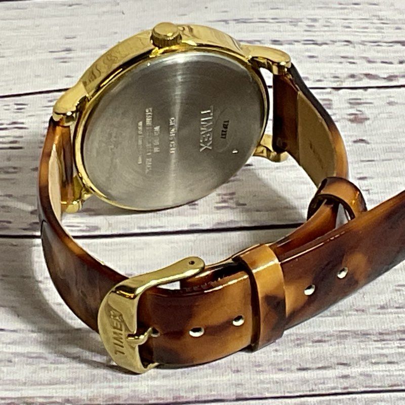 TIMEX T2P237 Women's Gold Tone Tortoise Band Watch- NEEDS BATTERY