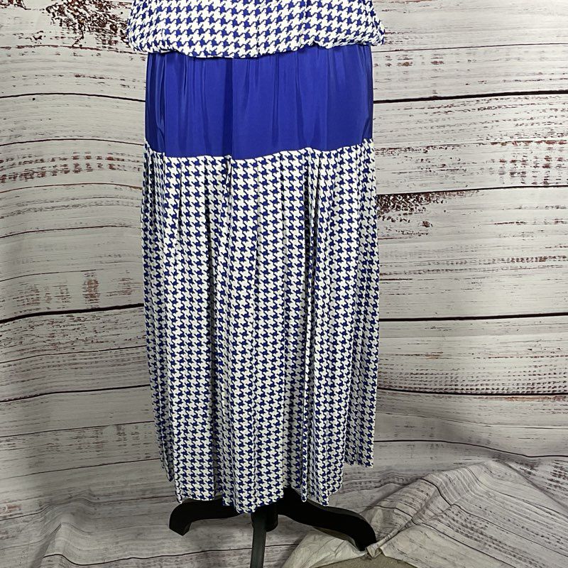 VTG. MINDY MALONE Women's Blue/White Dress- SEE MEASUREMENTS
