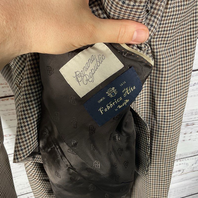 NWT Banana Republic Fabbrica Alta Tan Plaid Wool Blend Jacket - Size 14