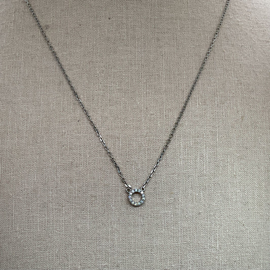 Sterling Silver Rhinestone Disc Pendant 18" Chain Necklace- 2.56g