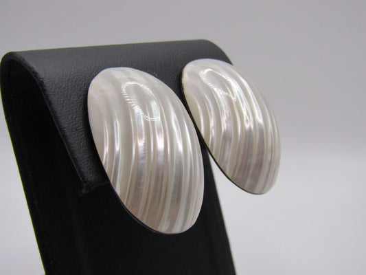 Mother of Pearl Oval Dome Stud Earrings