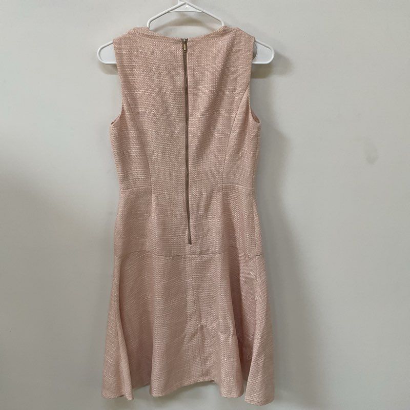 NWT DKNY Women's Peach Tweed Shift Dress with Flower Brooch- SZ 4
