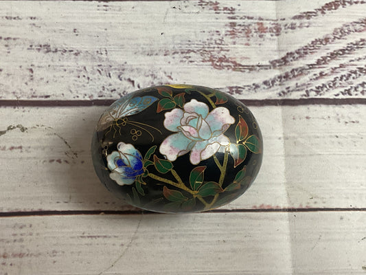 Small Black Chinese Floral Jewelry Trinket Box with Stand