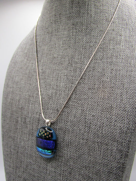 Vintage Artisan Handcrafted Dichroic Glass Pendant Sterling Silver Necklace