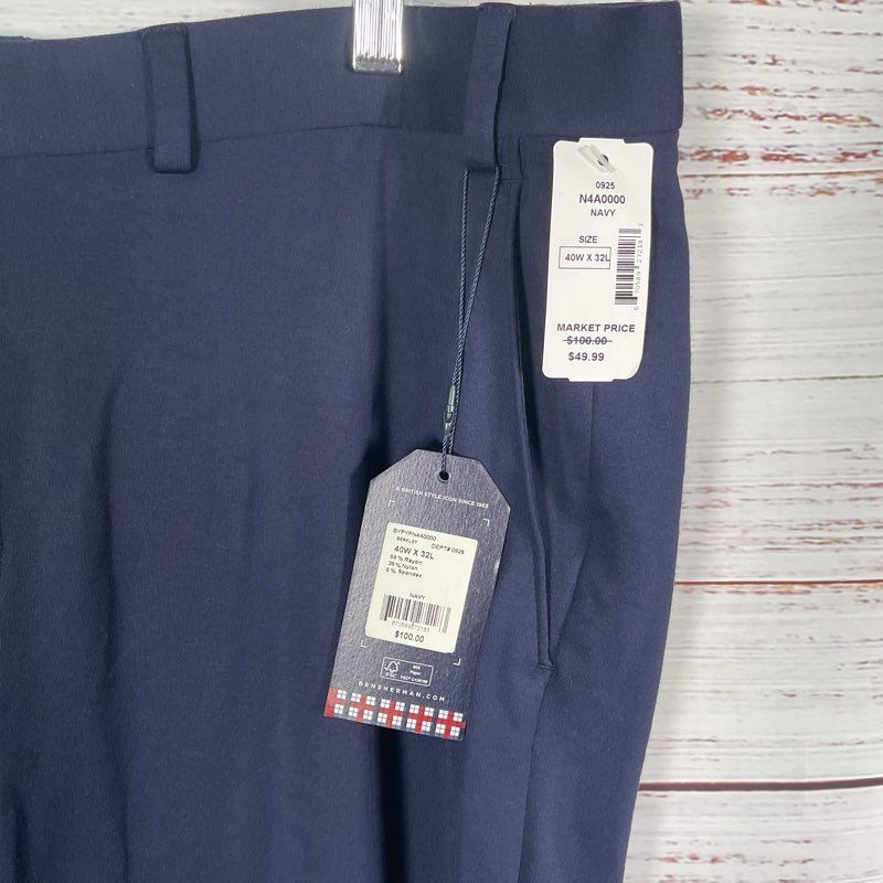 NWT Ben Sherman Berkley Suit Pants Navy Stretch Slacks Pants - Size 40x32
