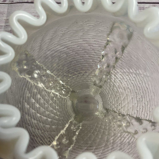 Vintage Opalescent Button & Panel Primrose Ruffle Edge 4" Glass Bowl Vase