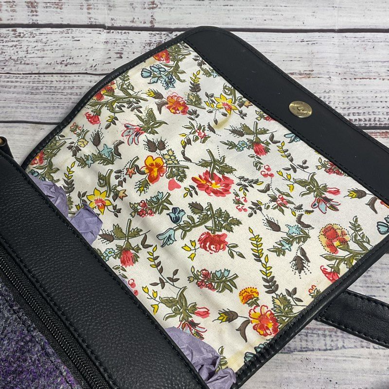 NEW w/ DAMAGE Harris Tweed Purple & Gray Plaid Wool Crossbody Shoulder Bag