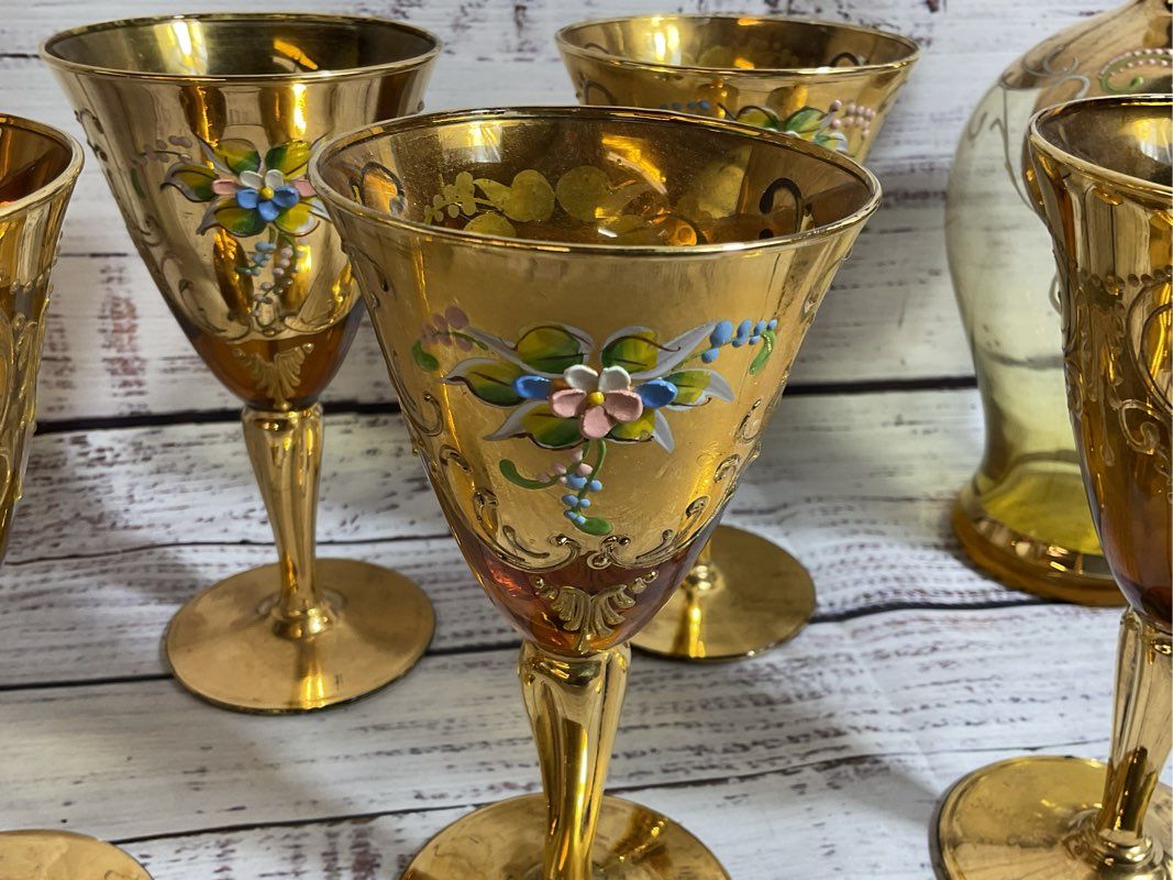 VTG. SET 6 Murano Cordial Wine Glasses & Decanter
