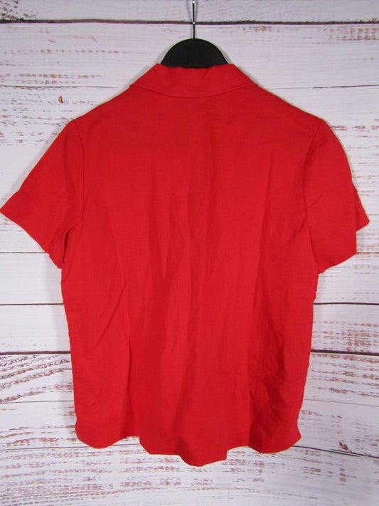 Everlane The Notch Women's Red Short Sleeve Linen Blouse Size XXS
