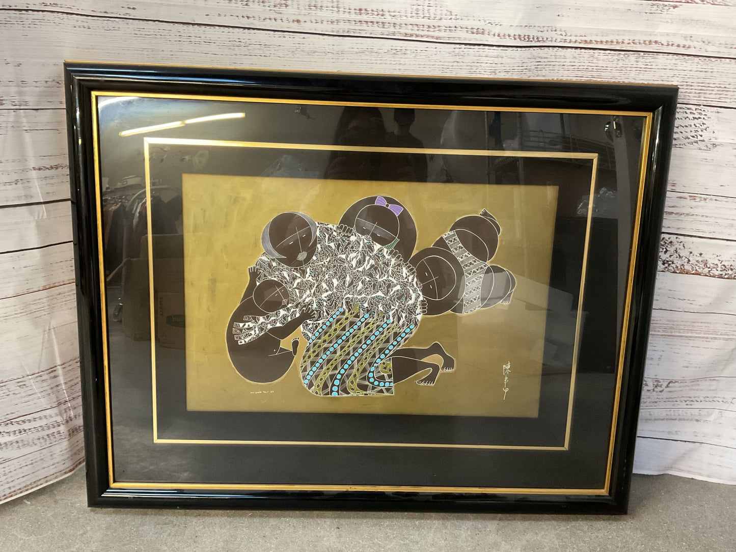 Gold Background Woman W/ Children Print by Ongkie Tan Signed