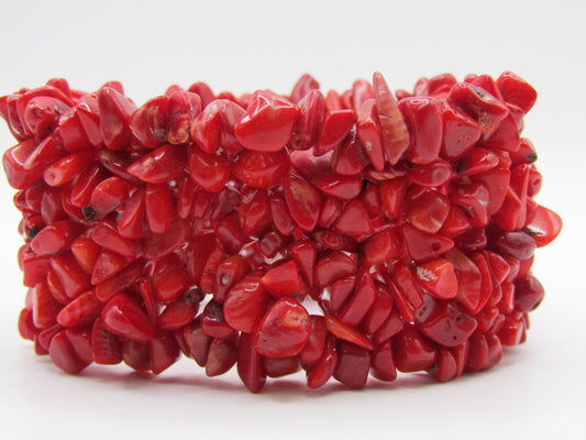 Artisan Handcrafted Red Coral Cluster Stretch Bracelet