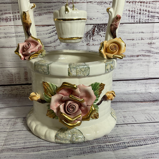VTG./ANTIQUE CAPODIMONTE Porcelain Wishing Well with Hanging Bucket- 14"