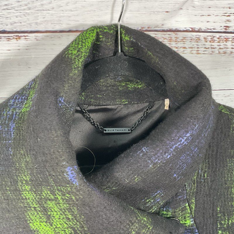 Elie Tahari Black/Blue/Green Wool Blend Patterned Coat - Size S