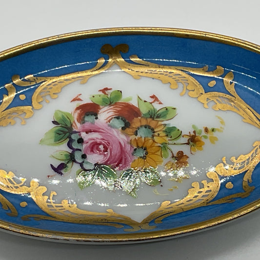 VTG./ANTIQUE LE TELLEC Gilded Floral Handpainted Porcelain Trinket Bowl- 4.75"