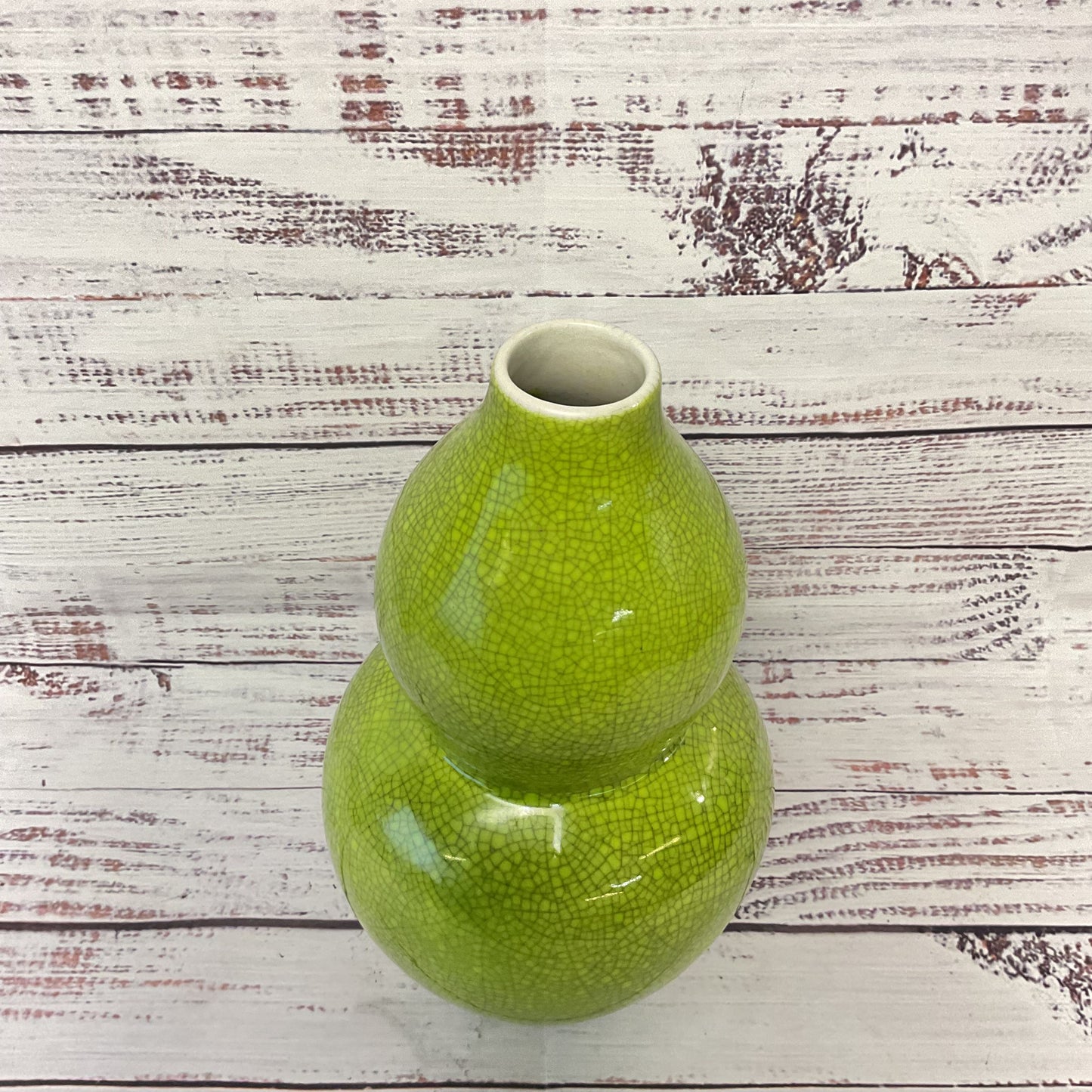 Chinese Green Crackle Double Gourd Ceramic Vase 9"