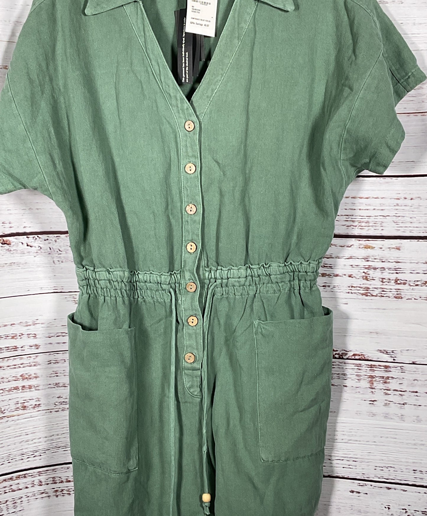Blank NYC Linen Short Romper Ocean Eyes Green S