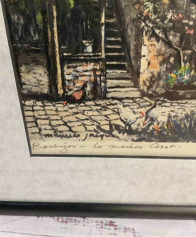 Maurice Jacque Etching Signed Hand Colored Etching "Barbizon, La Maison Corot"