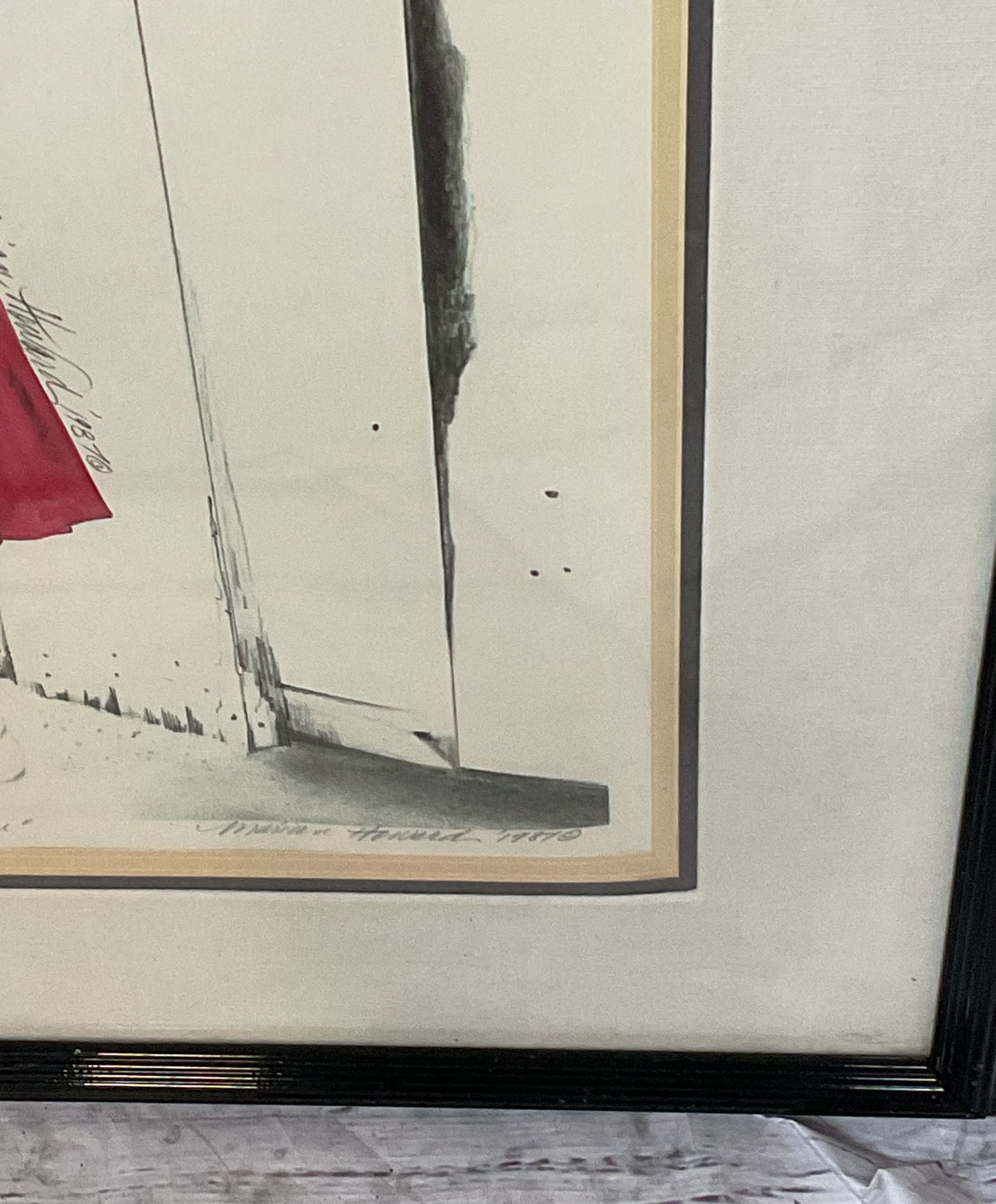Sunday Morn Framed Drawing Signed by Marion Howard