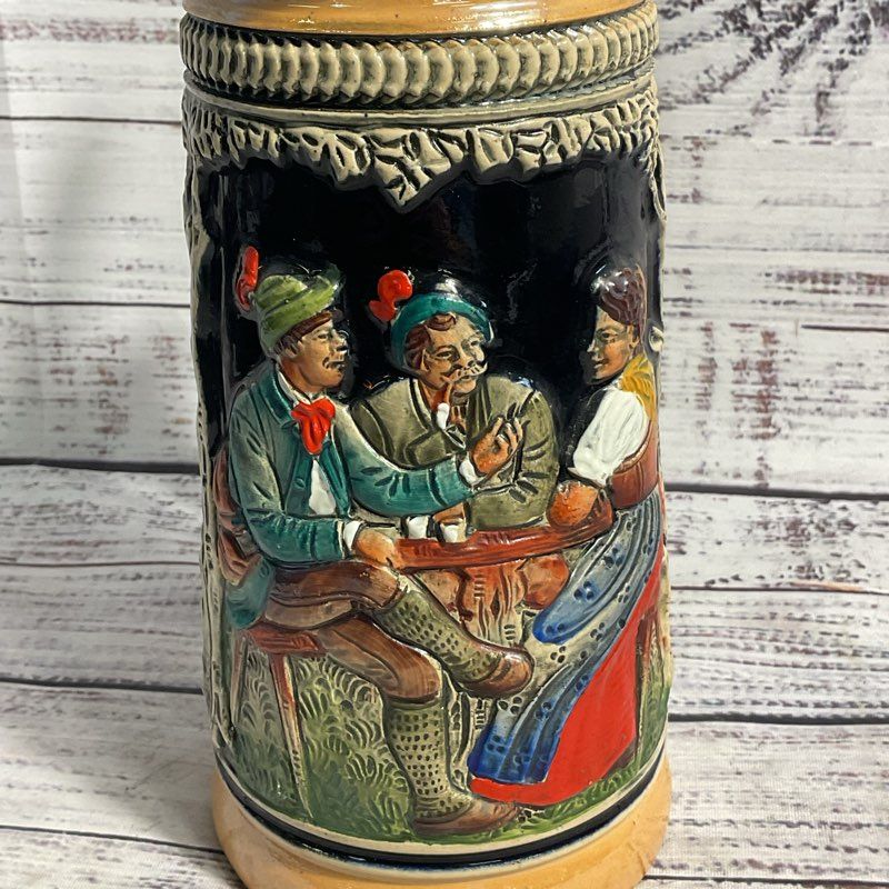 Vintage German Beer Stein W/ Lid 9.5" West German Mug
