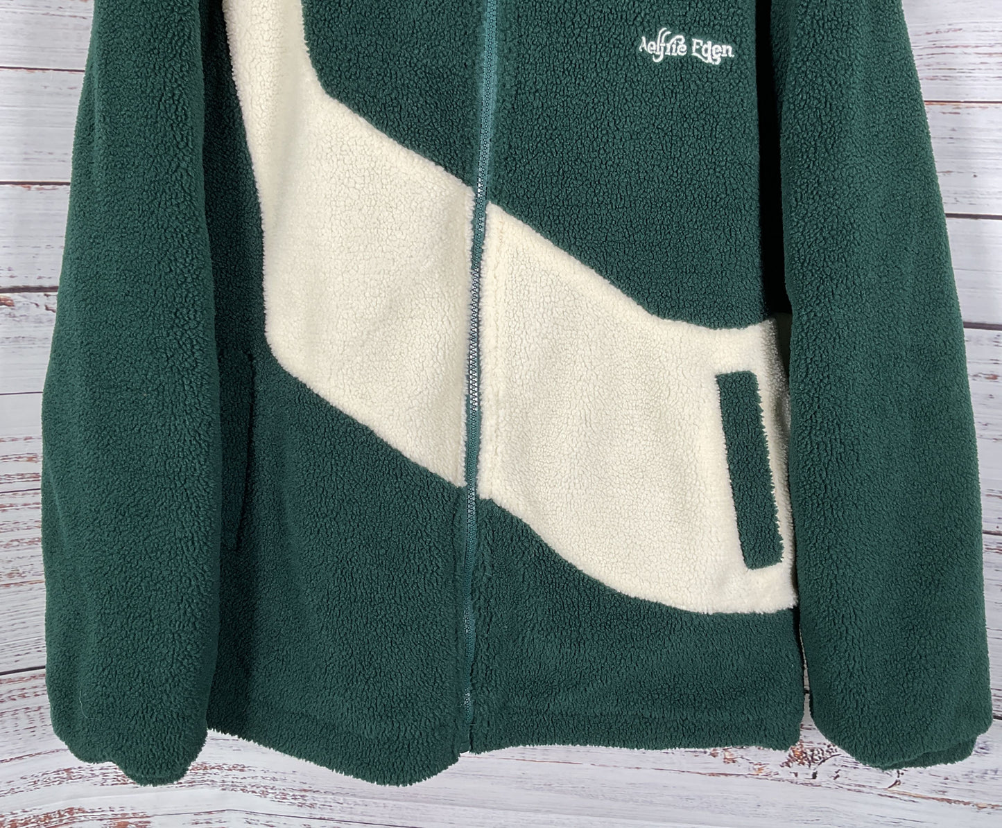 Aelfric Eden Men's Green Patchwork Sherpa Coat Jacket Size L