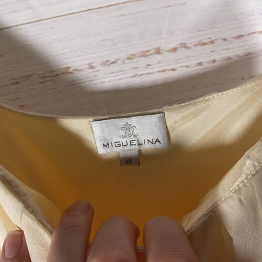 Miguelina Ecru Ruffle Neck Belted Spaghetti Strap Midi Sun Dress - Size XS