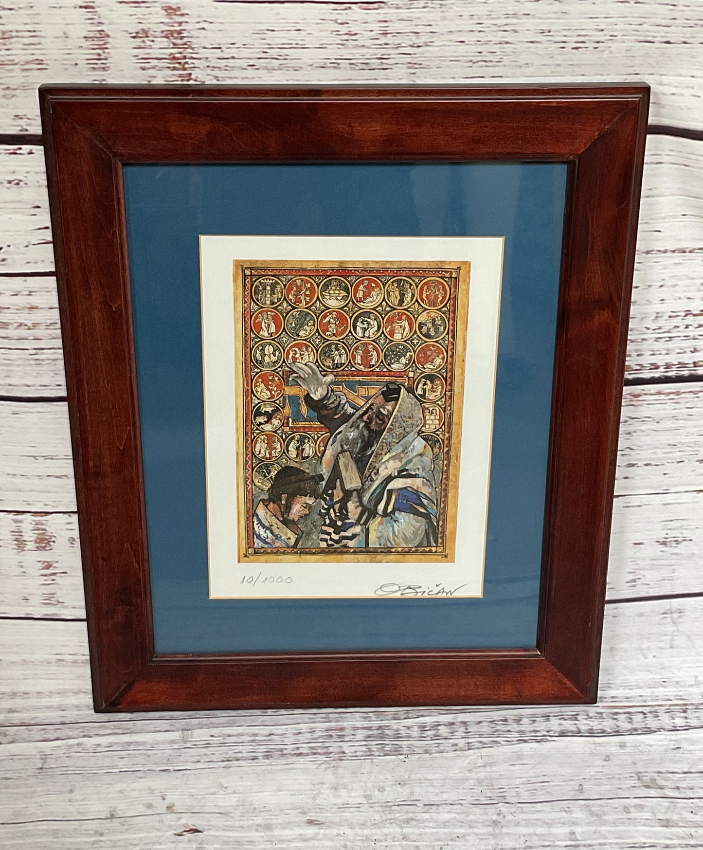 Rabbi and Young Boy (Bar Mitzfah) Framed Lithograph by Jovan Obican Signed