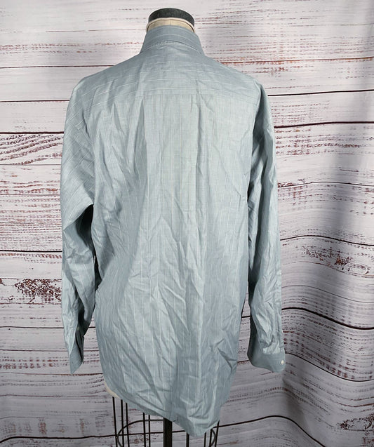 Giorgio Armani Vintage Striped Button Down Dress Shirt Sage Green 16 32/33