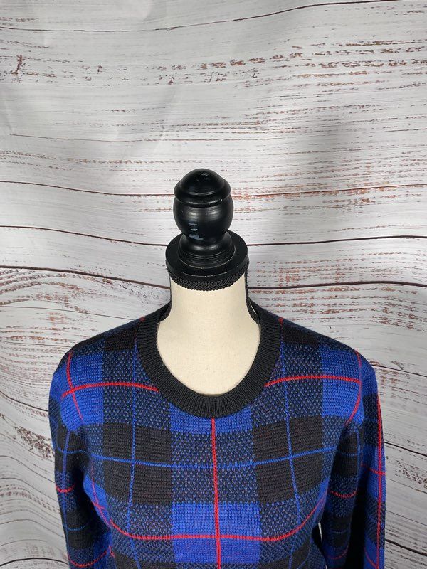 Vintage Pendleton Woolen Mills Virgin Wool Plaid Blue Pullover Sweater - Size S