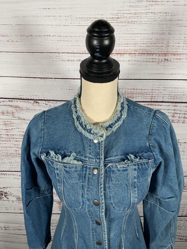 Women's SEA Denim Long Sleeve Dress Indigo Button Snap Size 00